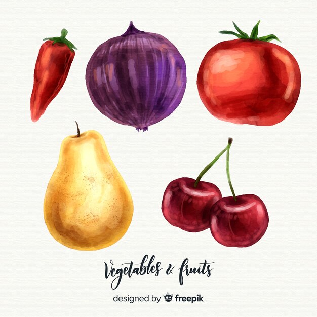 Watercolor vegetables and fruits background