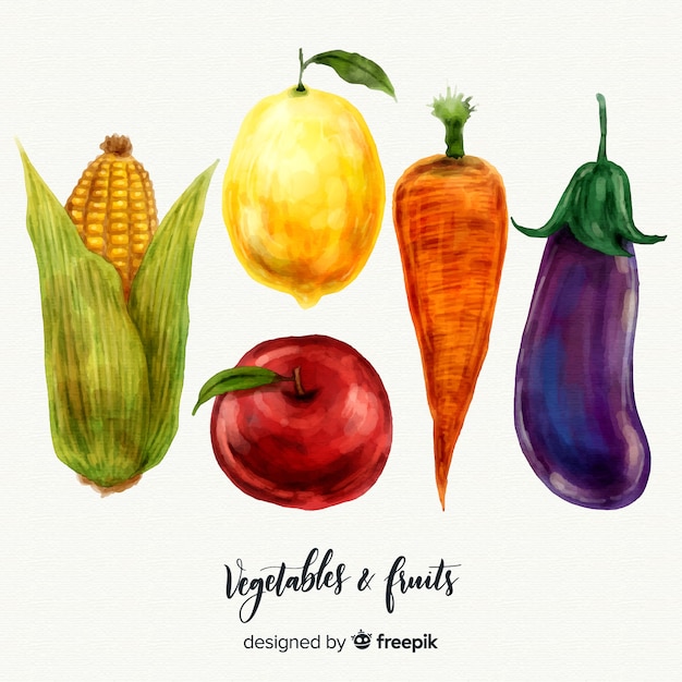 Free vector watercolor vegetables and fruits background