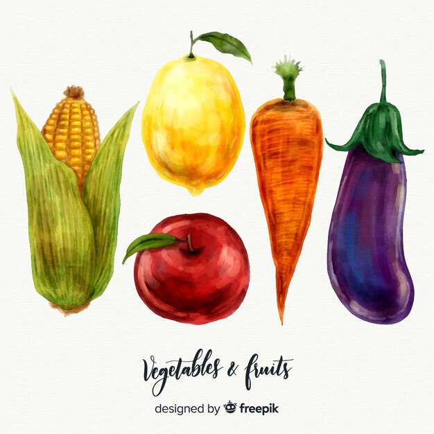 Watercolor vegetables and fruits background