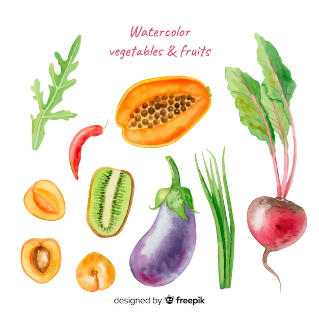 Watercolor vegetables and fruits set