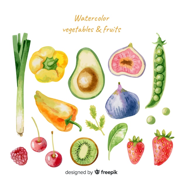 Free vector watercolor vegetables and fruits set