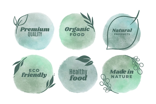 Free vector watercolor vegetarian badges template