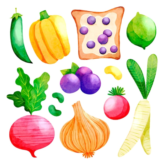 Free vector watercolor vegetarian food collection