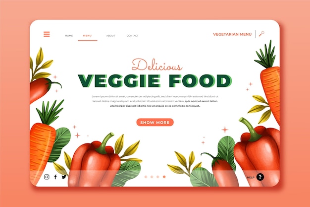 Watercolor vegetarian food landing page