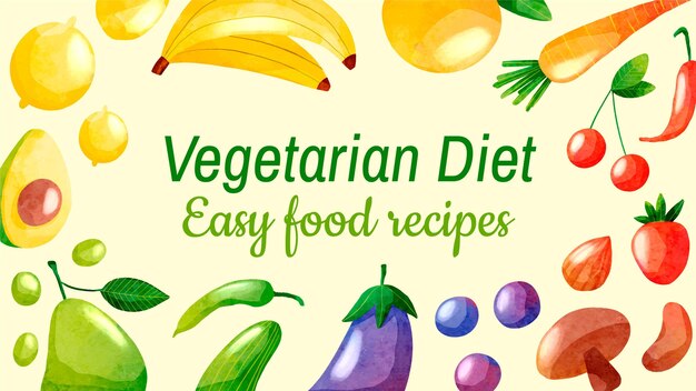 Watercolor vegetarian food youtube thumbnail