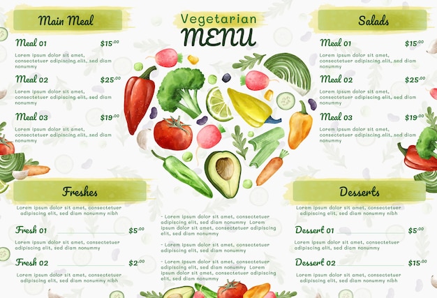 Watercolor vegetarian menu