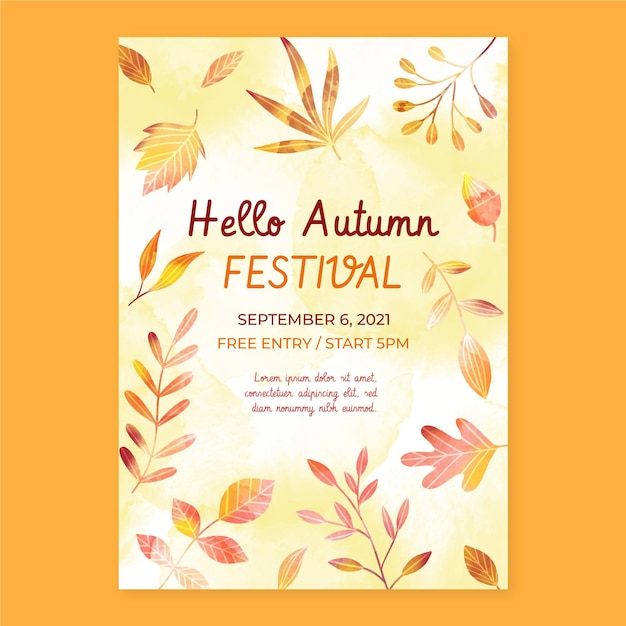 Free vector watercolor vertical autumn flyer template