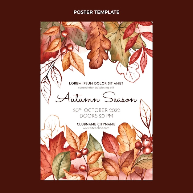 Free vector watercolor vertical autumn poster template