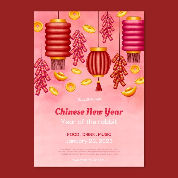 Free vector watercolor vertical flyer template for chinese new year celebration