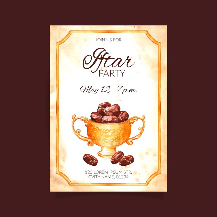 Free Vector watercolor vertical iftar invitation template