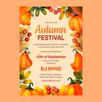 Free vector watercolor vertical poster template for autumn celebration