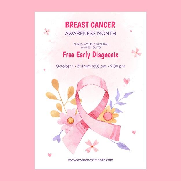 watercolor vertical poster template for breast cancer awareness month