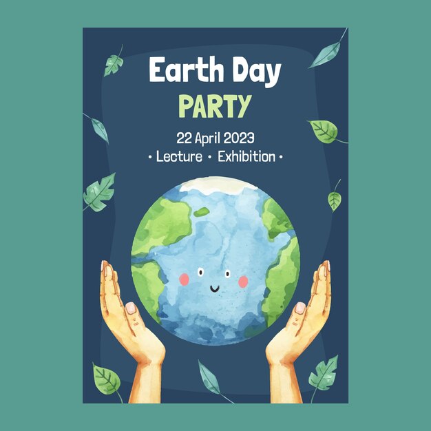 Watercolor vertical poster template for earth day celebration