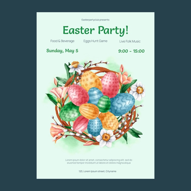 Watercolor vertical poster template for easter celebration