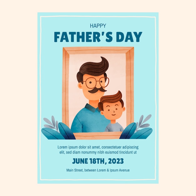 Шаблон акварельного вертикального плаката для празднования дня отца