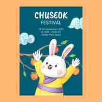 무료 벡터 한국의 <unk>소크 축제 축하를 위한 수채화 수직 포스터 템플릿