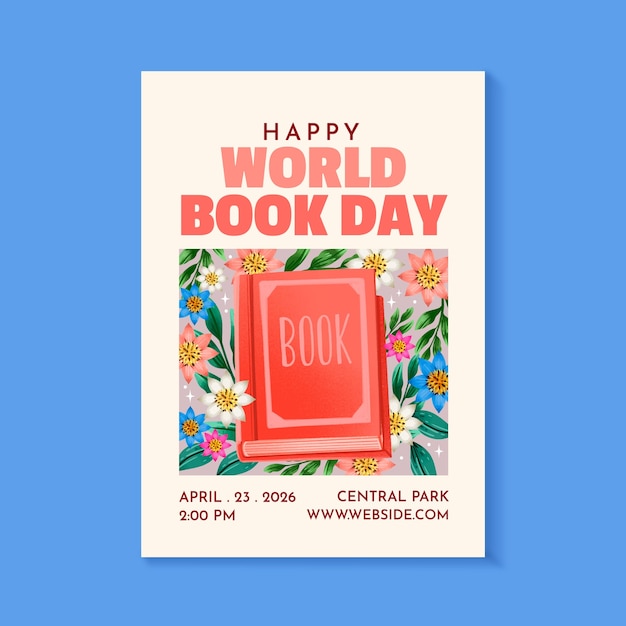 Бесплатное векторное изображение Акварельный вертикальный шаблон плаката для празднования всемирного дня книги