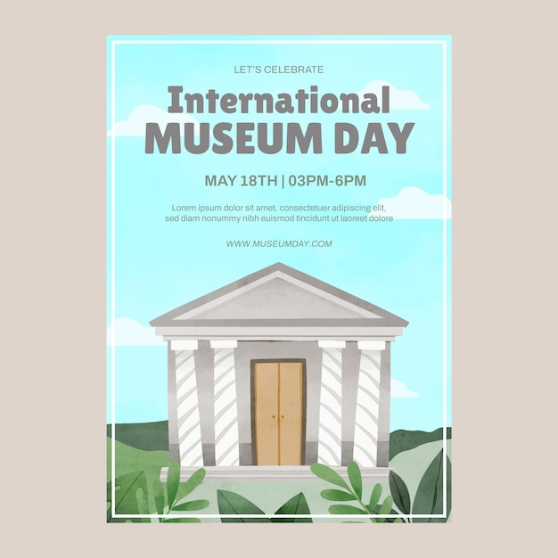 Free vector watercolor vertical poster template for international museum day