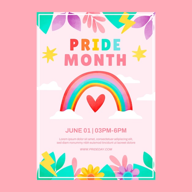 Free vector watercolor vertical poster template for pride month celebration