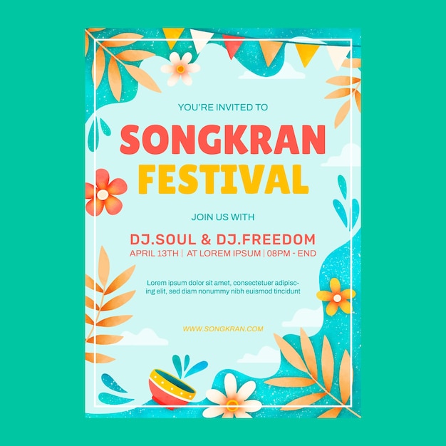 Watercolor vertical poster template for songkran water festival celebration