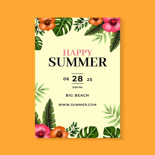 Watercolor vertical poster template for summer season