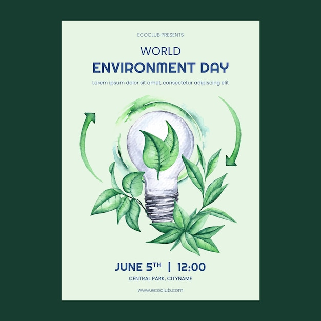 watercolor vertical poster template for world environment day celebration