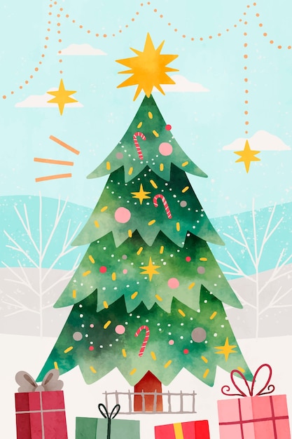 Watercolor vertical wallpaper for christmas season celebration