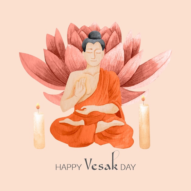 무료 벡터 수채화 vesak 하루 그림