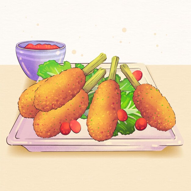 Иллюстрация вьетнамской кухни акварелью