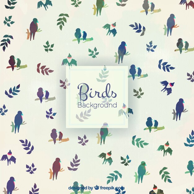 Watercolor vintage cute birds background 