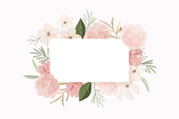 Watercolor vintage flowers with white frame