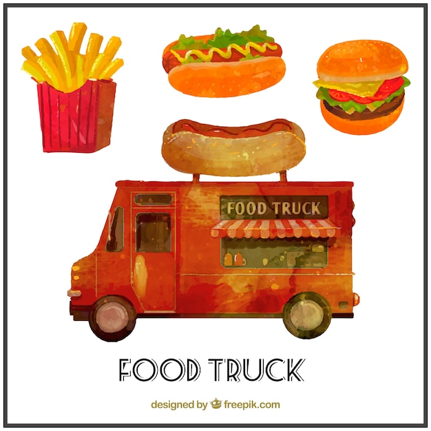 Watercolor vintage food truck