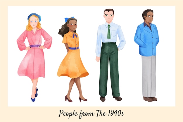 Free vector watercolor vintage people collection