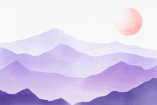 Watercolor violet mountains background