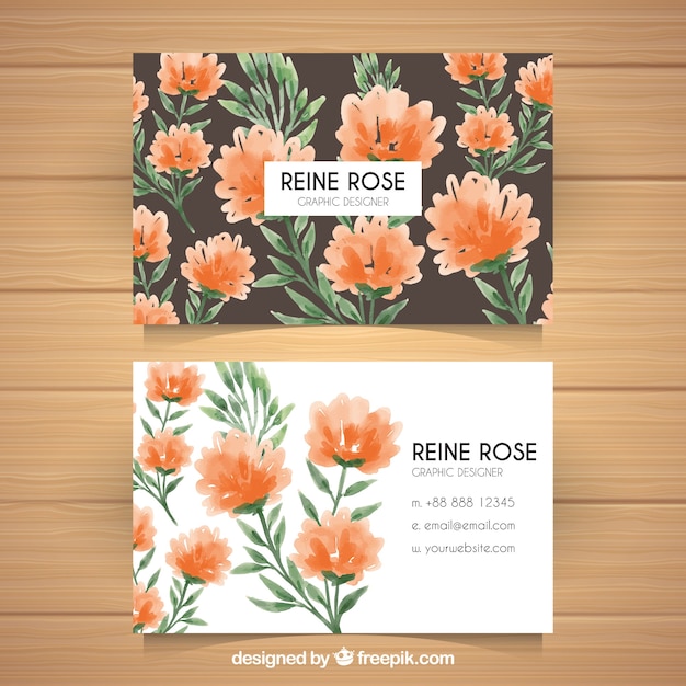 Free vector watercolor visiting card with floral decoration