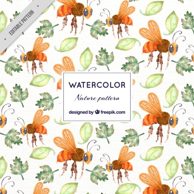 Free vector watercolor wasp and leaves pattern