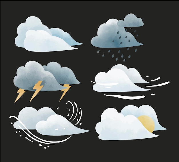 Бесплатное векторное изображение Акварельные погодные эффекты