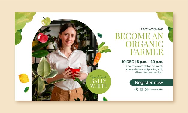Watercolor webinar template for organic farming