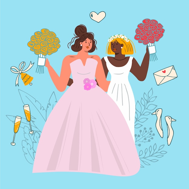 Free vector watercolor wedding brides illustrated