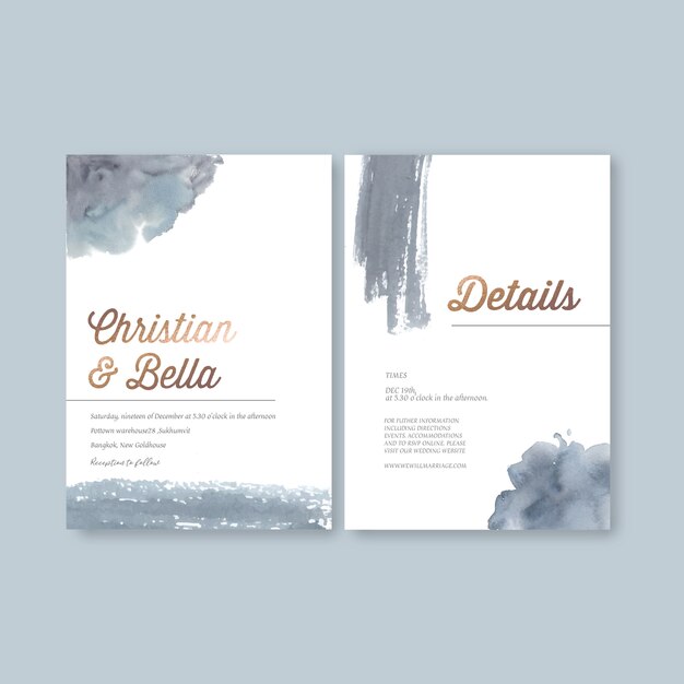 watercolor wedding card template with brushstrokes