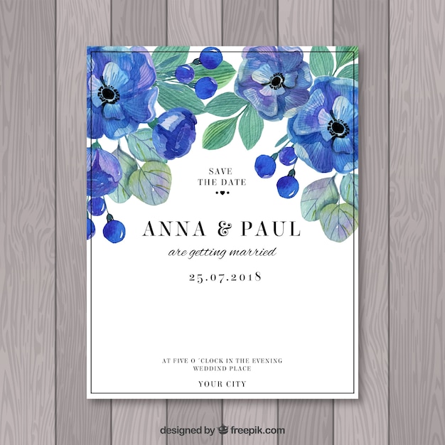 Free vector watercolor wedding card template with floral style