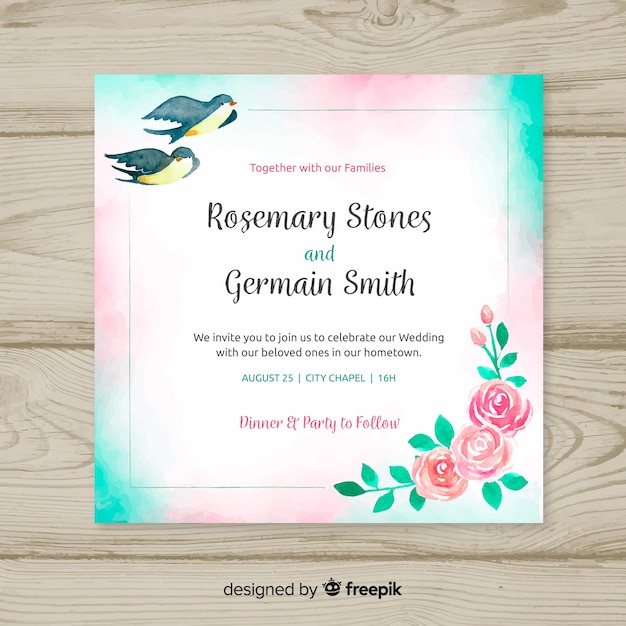 Watercolor wedding card template