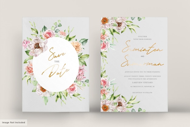 Free vector watercolor wedding card with elegant roses and peonies