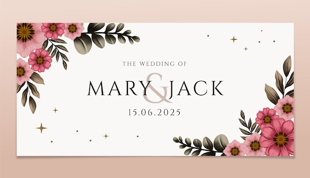 Modello di banner orizzontale celebrazione matrimonio acquerello