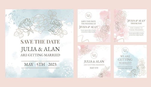 watercolor wedding celebration instagram posts template
