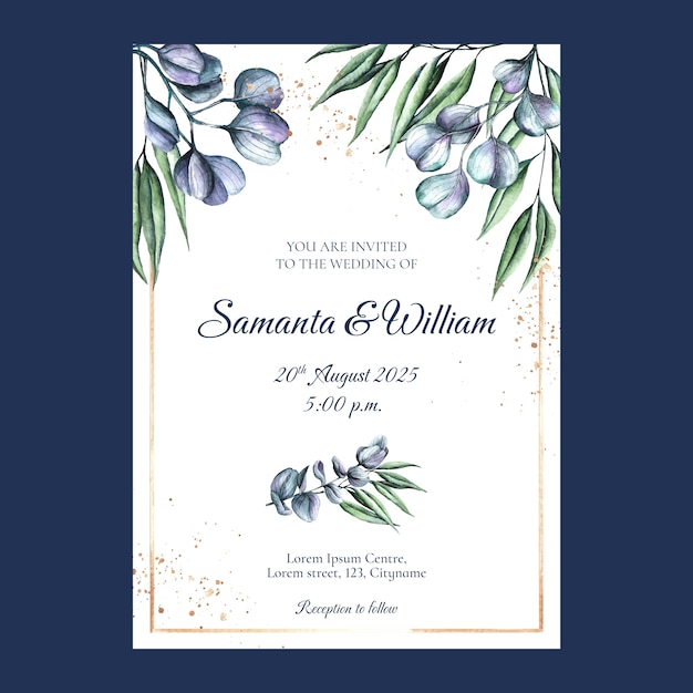 Free vector watercolor wedding celebration invitation template