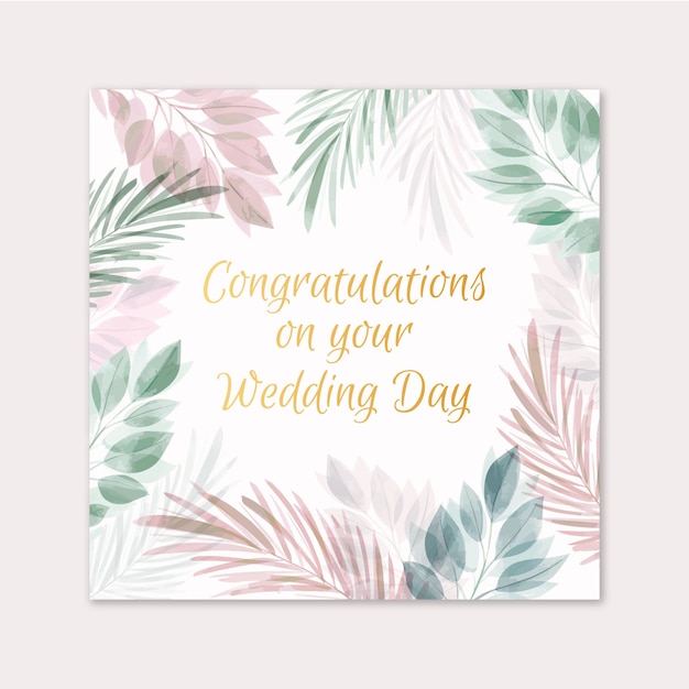 Free vector watercolor wedding congratulations card template