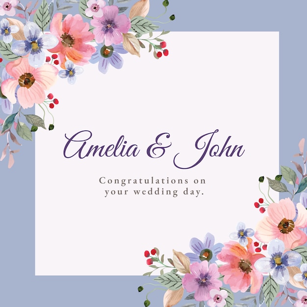 Watercolor wedding congratulations card