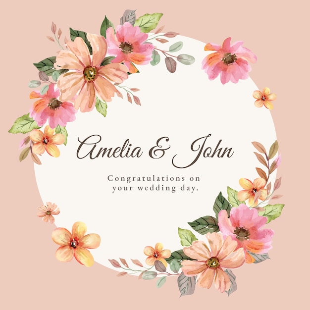 Watercolor wedding congratulations card