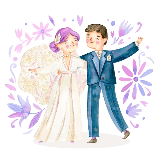 水彩結婚式カップルイラスト